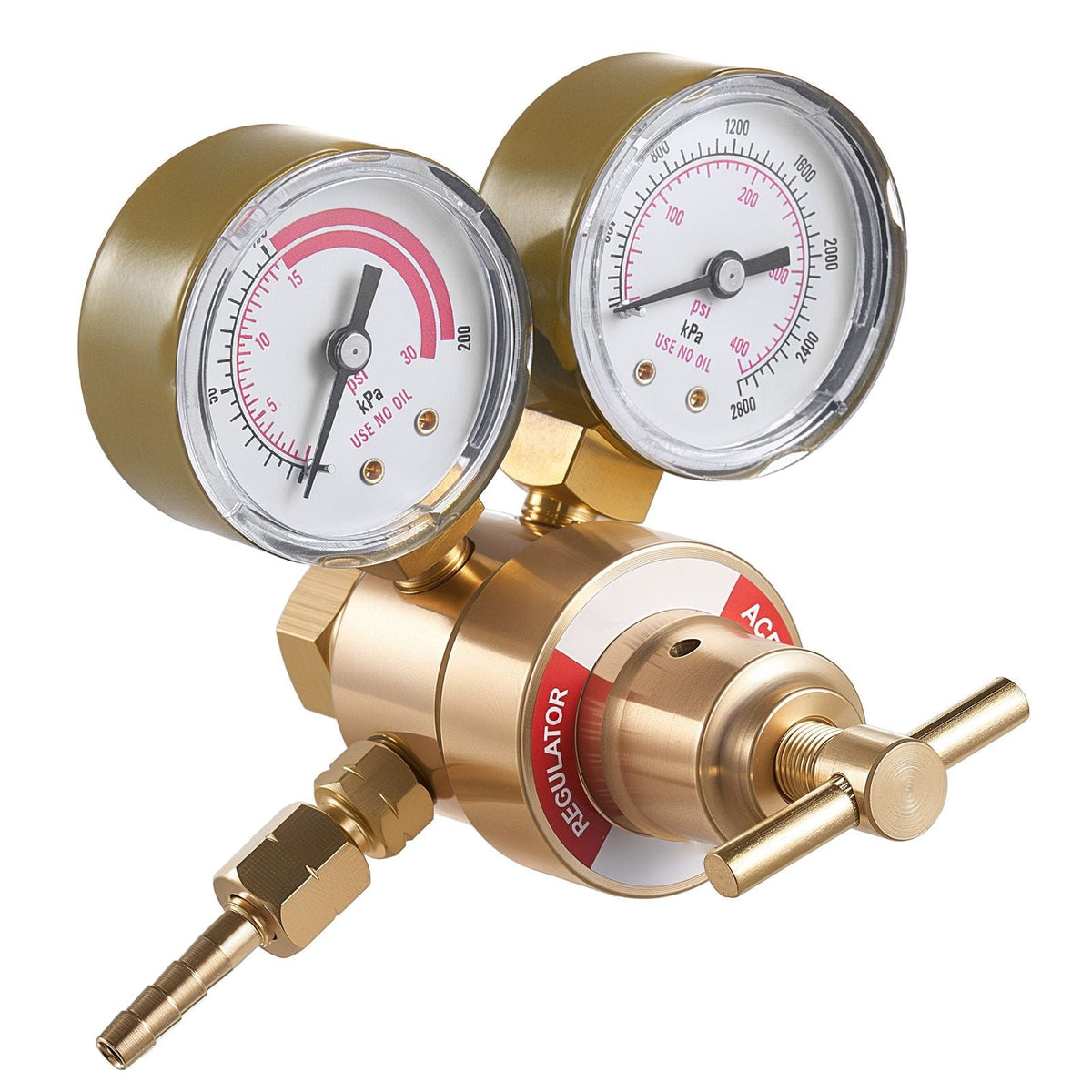 Acetylene Regulator, Precise Acetylene Regulator, 0-400PSI Welding Gas Gauge with CGA-200 Inlet Connection & 9/16"-18 LH Outlet Connection, T-Handle Adjustment