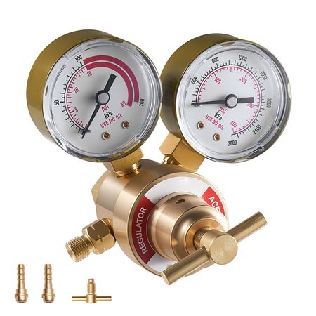 Acetylene Regulator, Precise Acetylene Regulator, 0-400PSI Welding Gas Gauge with CGA-200 Inlet Connection & 9/16"-18 LH Outlet Connection, T-Handle Adjustment