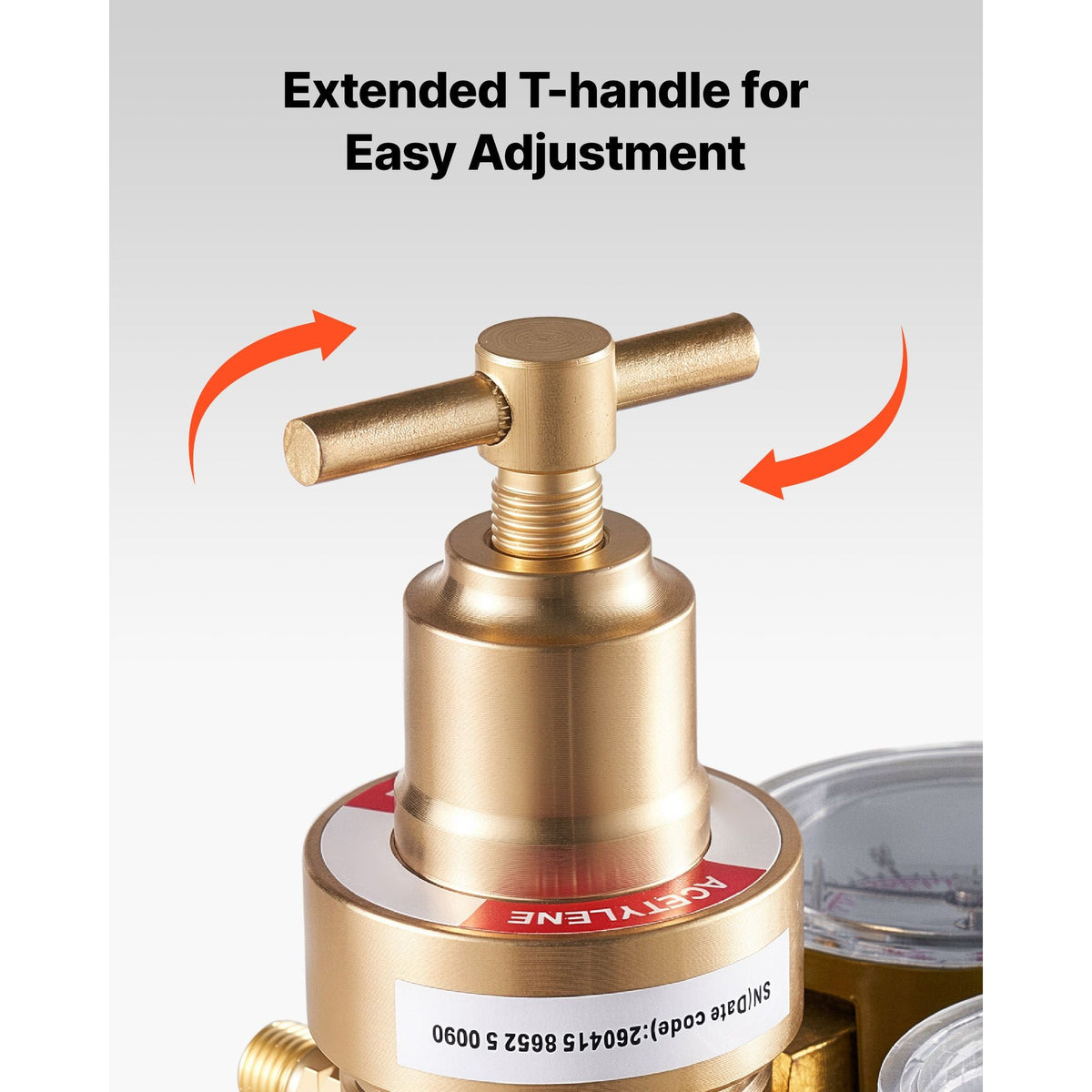 Acetylene Regulator, Precise Acetylene Regulator, 0-400PSI Welding Gas Gauge with CGA-200 Inlet Connection & 9/16"-18 LH Outlet Connection, T-Handle Adjustment