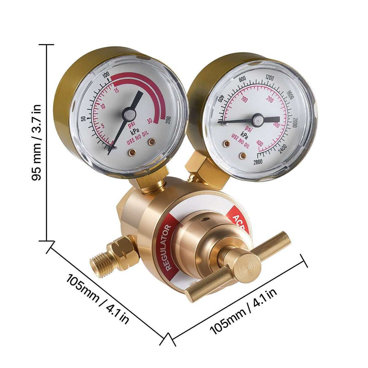 Acetylene Regulator, Precise Acetylene Regulator, 0-400PSI Welding Gas Gauge with CGA-200 Inlet Connection & 9/16"-18 LH Outlet Connection, T-Handle Adjustment