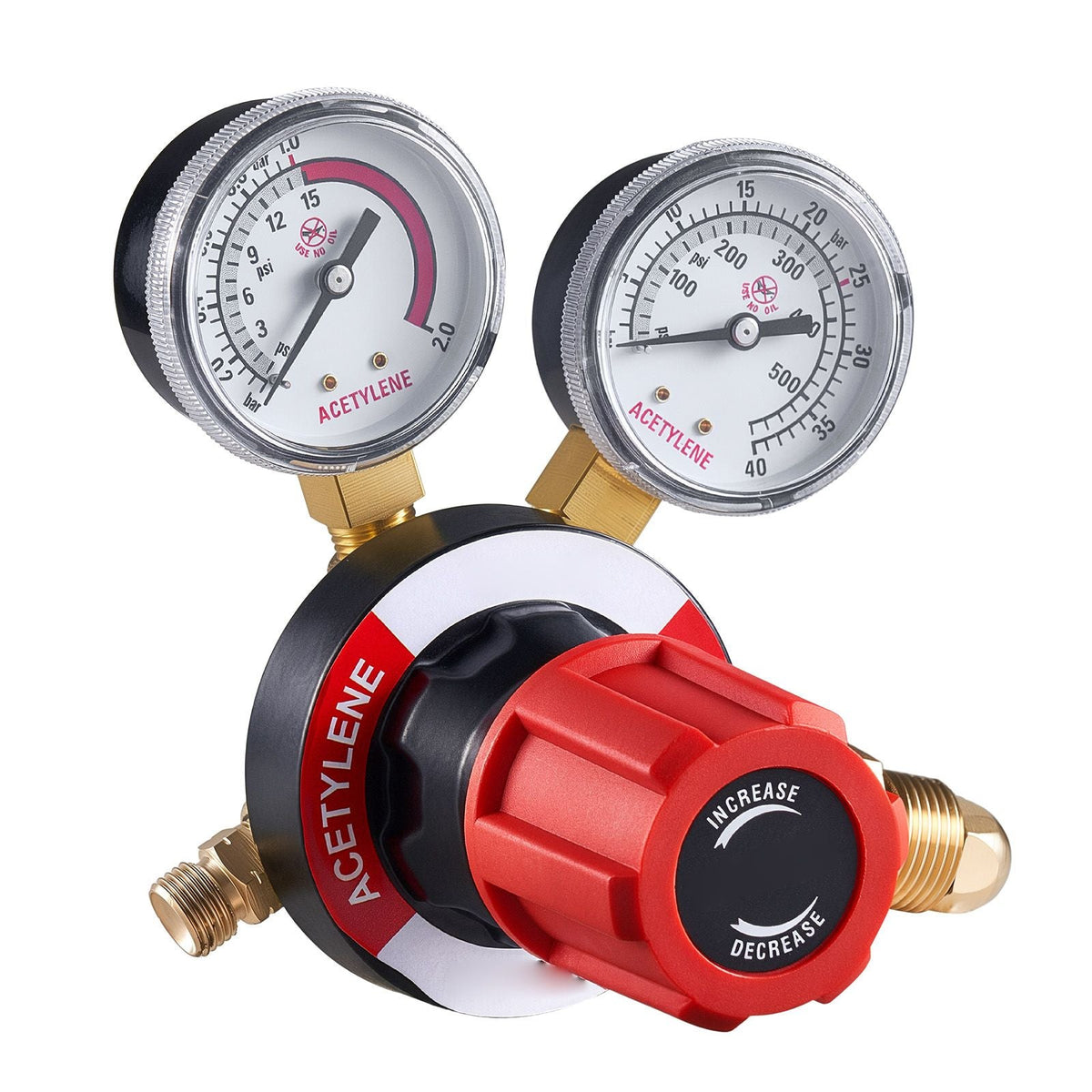 Acetylene Regulator, Precise Acetylene Regulator, 0-500PSI Welding Gas Gauge with CGA-510 Inlet Connection & 9/16"-18 LH Outlet Connection, PC Knob Adjustment