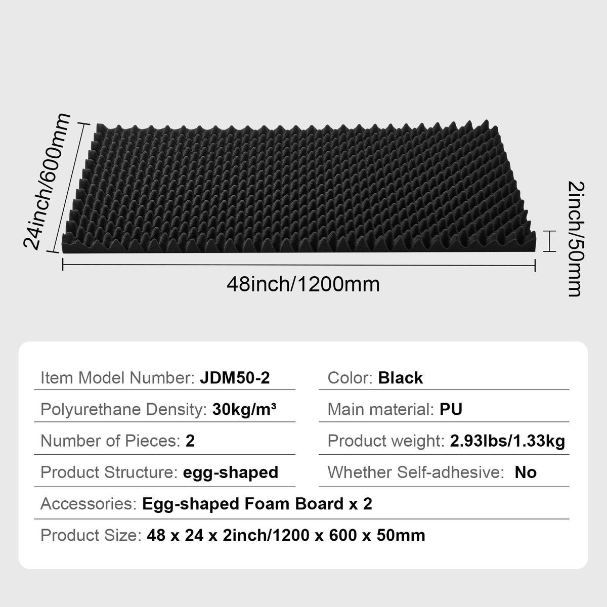 Acoustic Foam Panels, 2 Pack 48 x 24 x 2 inches, Egg Designed Soundproof Wall Panels,Fire-Resistant Acoustic Panels,Sound Dampening Absorbing Panels for Studio Wall and Ceiling,Black