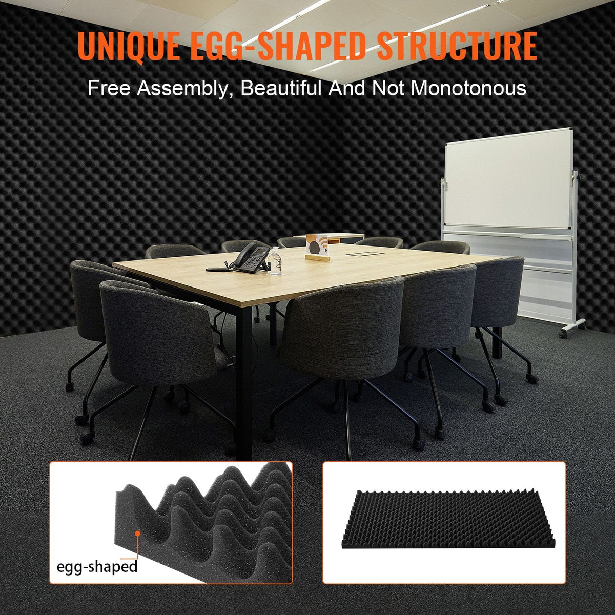 Acoustic Foam Panels, 2 Pack 48 x 24 x 2 inches, Egg Designed Soundproof Wall Panels,Fire-Resistant Acoustic Panels,Sound Dampening Absorbing Panels for Studio Wall and Ceiling,Black