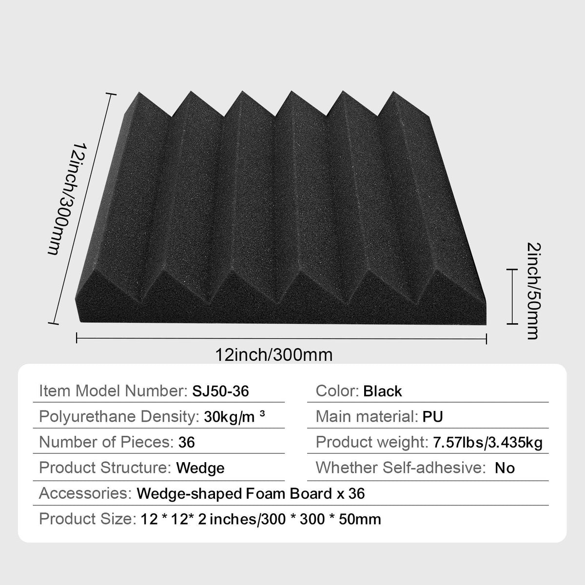 Acoustic Foam Panels, 36 Pack 12 x 12 x 2 inches, High Density Soundproof Wall Panels,Fire-Resistant Acoustic Panels,Sound Dampening Absorbing Panels for Studio Wall and Ceiling,Black