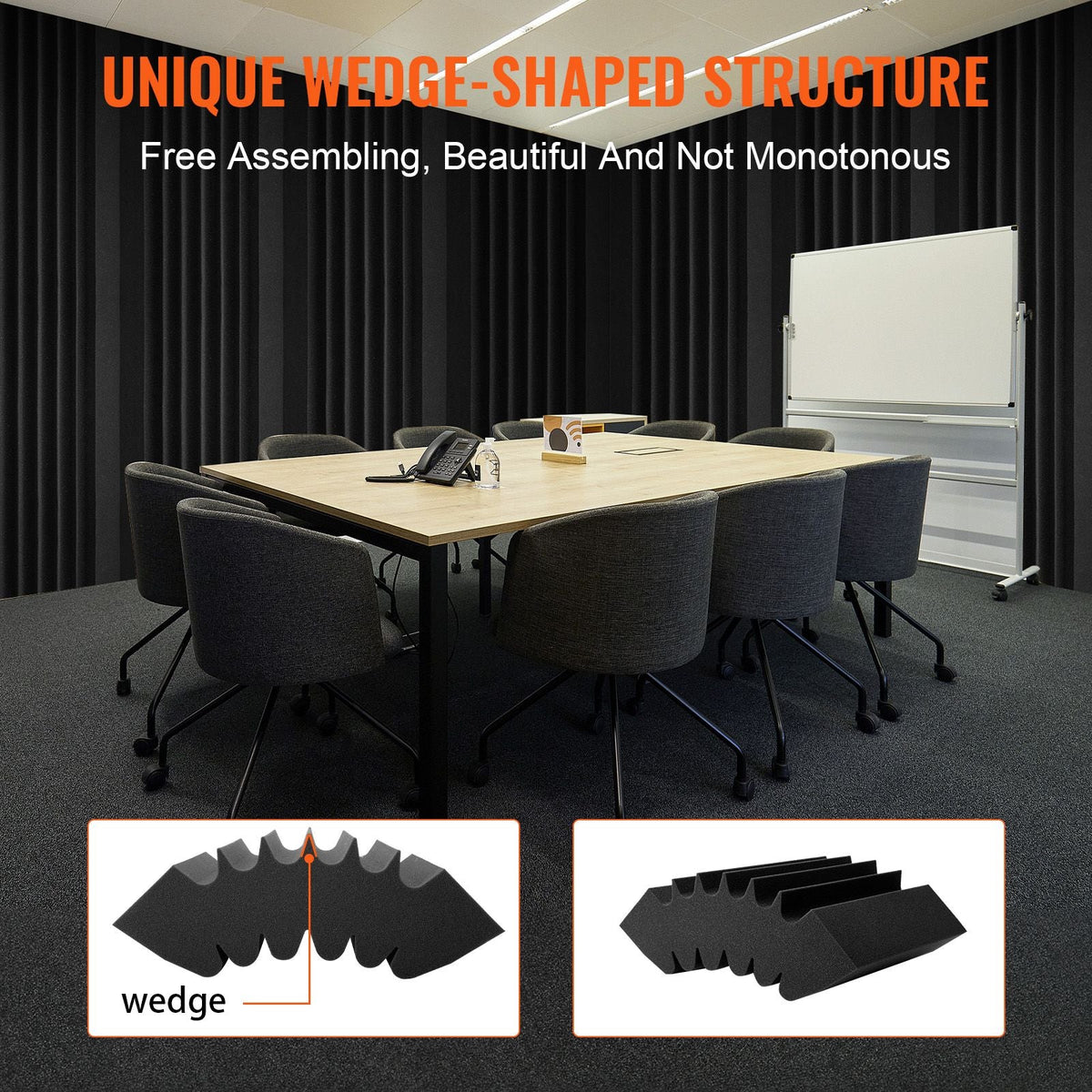 Acoustic Foam Panels, 4 Pack 16.5 x 6.3 x 12 inches, Adhesive High Density Soundproof Wall Panels,Fire-Resistant Acoustic Panel,Sound Dampening Absorbing Panel for Studio Wall and Ceiling,Black