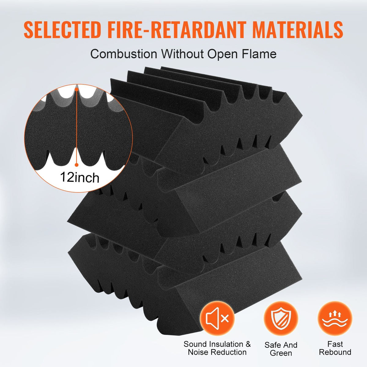 Acoustic Foam Panels, 4 Pack 16.5 x 6.3 x 12 inches, Adhesive High Density Soundproof Wall Panels,Fire-Resistant Acoustic Panel,Sound Dampening Absorbing Panel for Studio Wall and Ceiling,Black