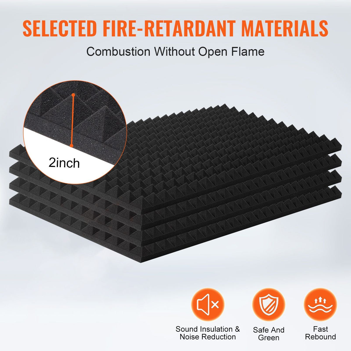 Acoustic Foam Panels, 4 Pack 48 x 24 x 2 inches, Pyramid Designed Soundproof Wall Panels,Fire-Resistant Acoustic Panels,Sound Dampening Absorbing Panels for Studio Wall and Ceiling,Black