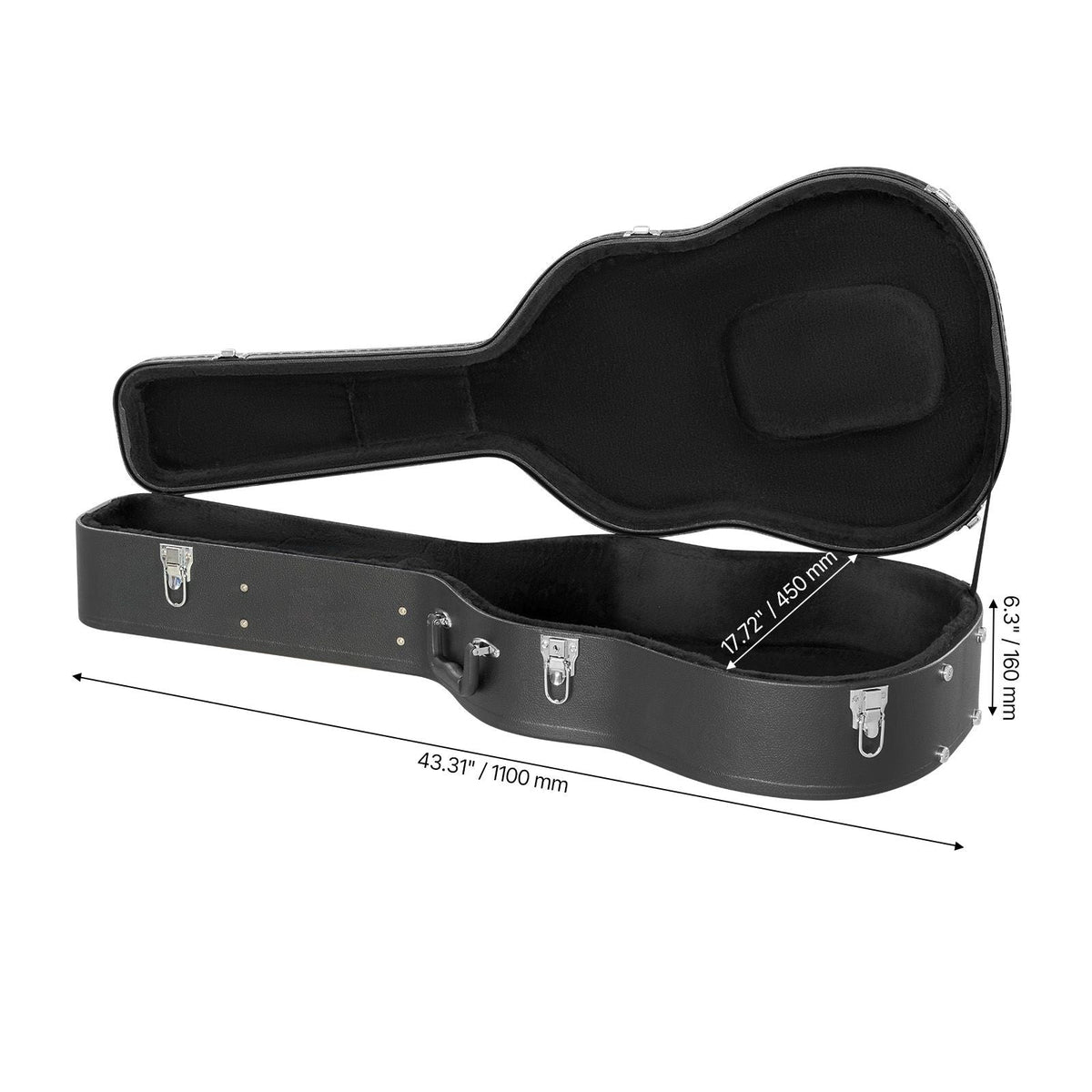 Acoustic Guitar Hard Case, 43.31 in Gourd-Shaped Guitar Hard Case, With Lock Latch Key Handle, PVC Padding Soft Lining Water-Resistant Hard Shell Guitar Case, for 39-41 in Acoustic Guitar, Black