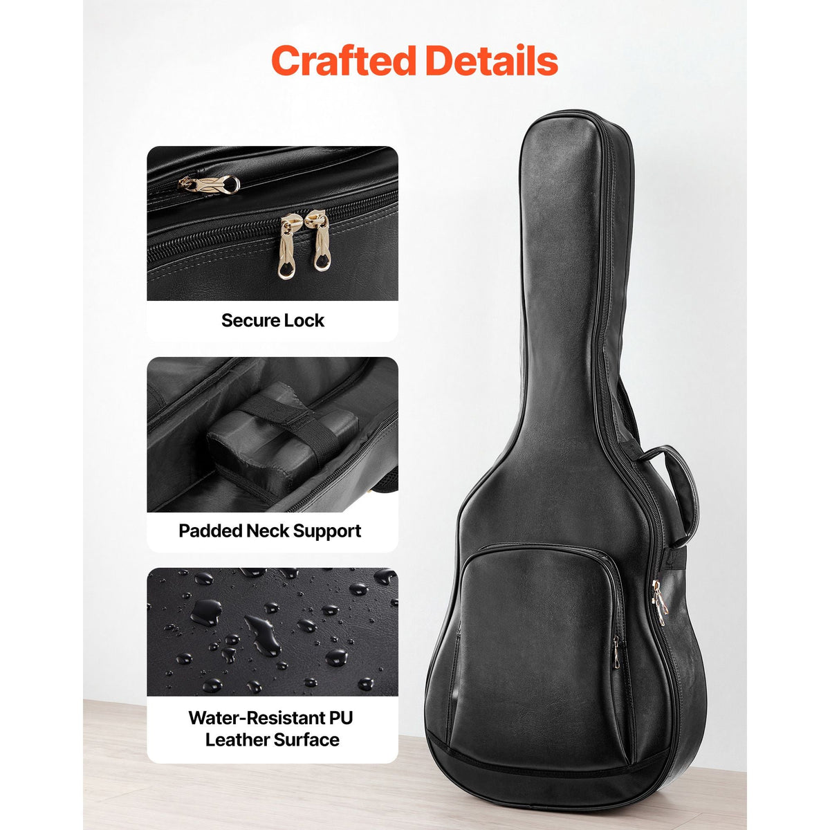Acoustic Guitar Hard Case, 47.1 Inch, Hard-Shell Protective Travel Carrying Case with Accessory Compartment, Foam Padding, Portable Handle, Shoulder Straps, for 41 Inch Acoustic Guitars, Black