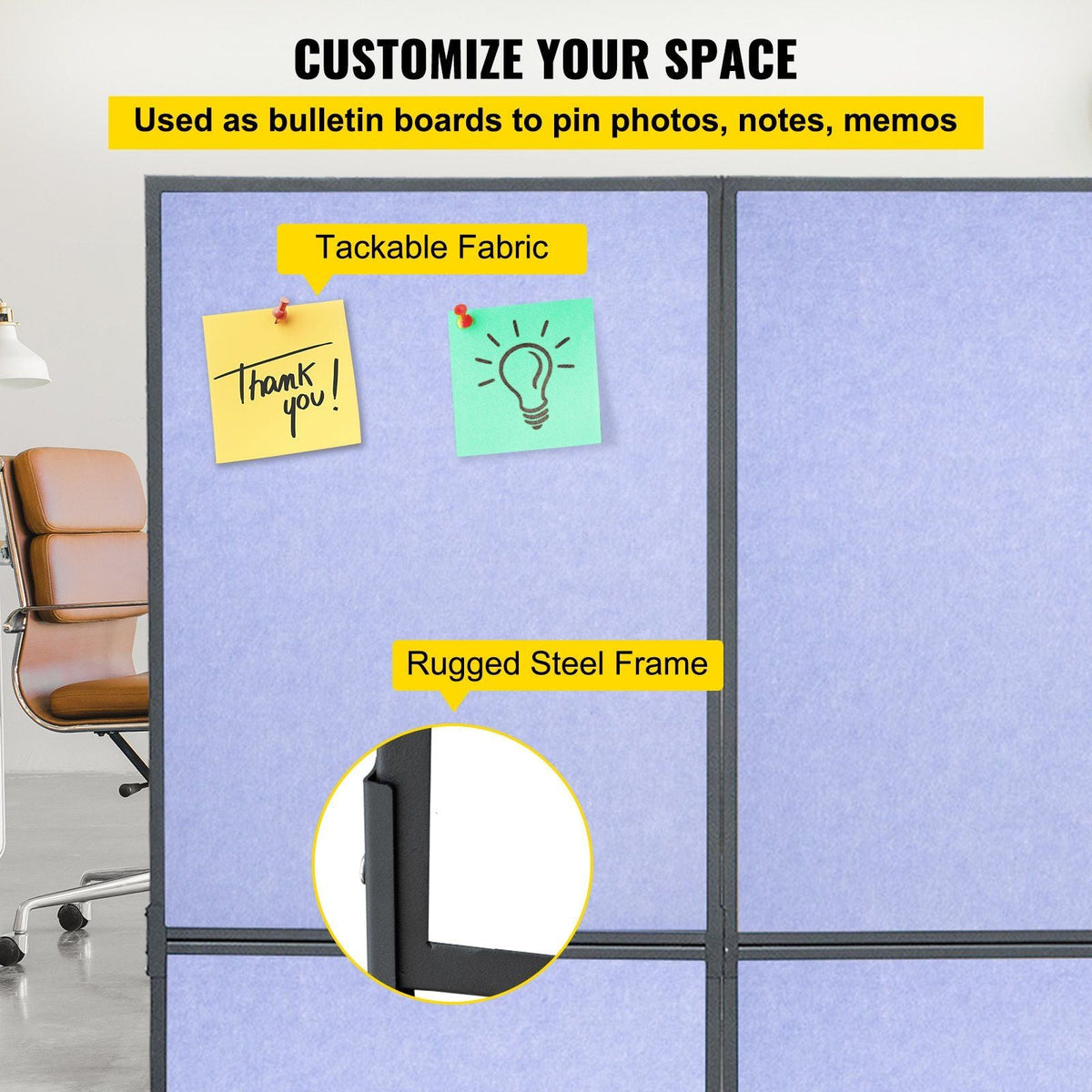 Acoustic Room Divider 72\" x 66\" Office Partition Panel 3 Pack Office Divider Wall Steel Blue Office Dividers Partition Wall Polyester & 45 Steel Cubicle Wall Reduce Noise and Visual Distractio
