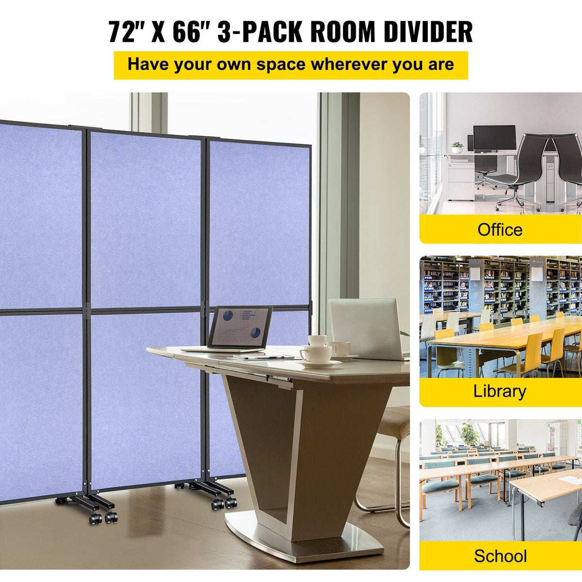 Acoustic Room Divider 72\" x 66\" Office Partition Panel 3 Pack Office Divider Wall Steel Blue Office Dividers Partition Wall Polyester & 45 Steel Cubicle Wall Reduce Noise and Visual Distractio