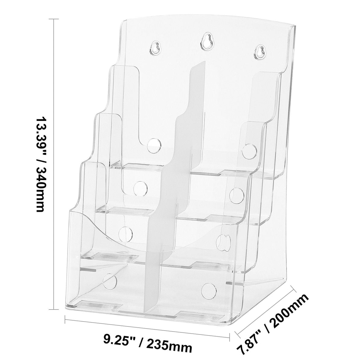 Acrylic Brochure Holder 8.5 x 11 inch, 4-Tier Clear Acrylic Literature Display Stand, Plastic Literature Organizer Flyer Stand & Removable Divider for Office Exhibition, Countertop or Wall Mount