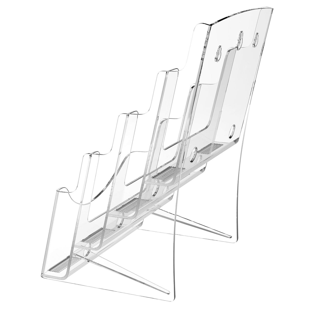 Acrylic Brochure Holder 8.5 x 11 inch, 4-Tier Clear Acrylic Literature Display Stand, Plastic Literature Organizer Flyer Stand & Removable Divider for Office Exhibition, Countertop or Wall Mount