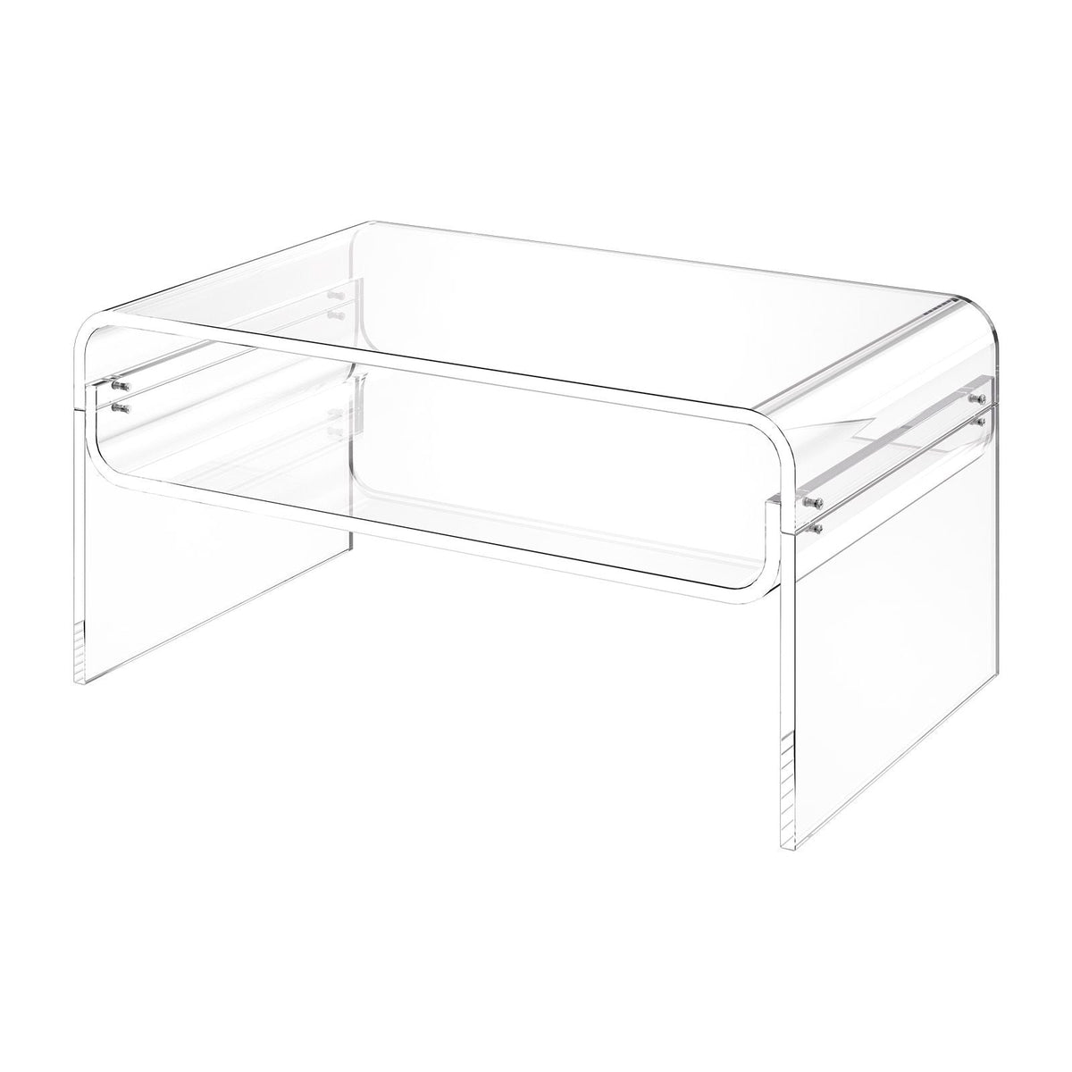 Acrylic Coffee Table, 2 Tiers Center Table with Storage Shelf, Modern Rectangle Acrylic Coffee Desk, Ideal for Dining Room, Kitchen Island, Restaurant, Office, 19.7 x 31.5 x 15 in (Clear)