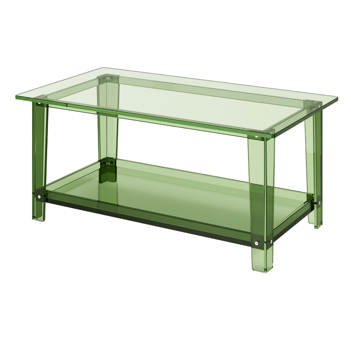 Acrylic Coffee Table, 2 Tiers Center Table with Storage Shelf, Modern Rectangle Acrylic Coffee Desk, Ideal for Dining Room, Kitchen Island, Restaurant, Office, 19.7 x 31.5 x 15.7 in (Green)