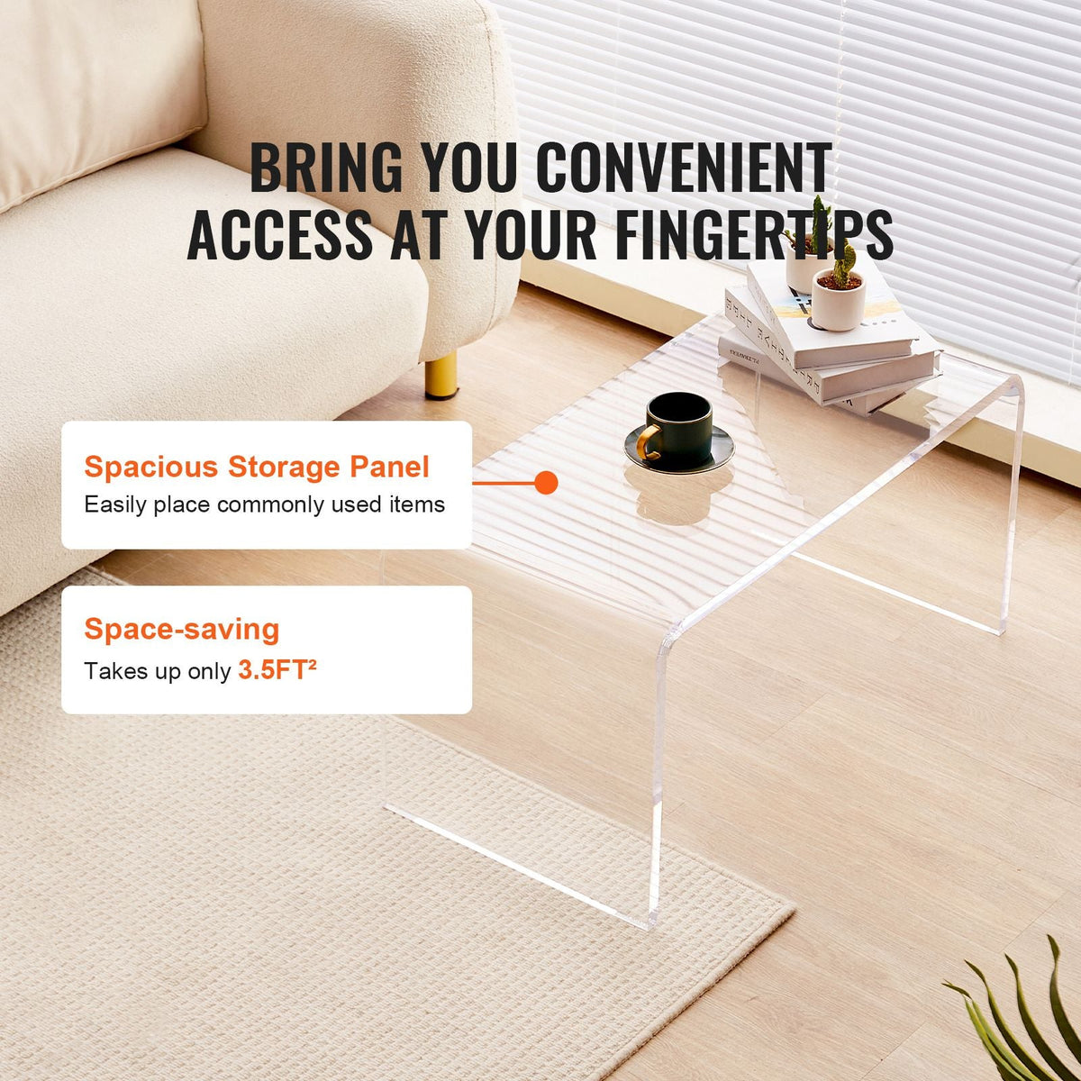 Acrylic Coffee Table, C-Shaped Clear Acrylic End Table, 16.3 inch high Transparent Acrylic Side Table, for Coffee, Drink, Food, Snack used in Living Room, Courtyard, Terrace