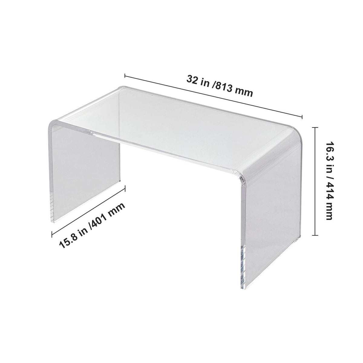 Acrylic Coffee Table, C-Shaped Clear Acrylic End Table, 16.3 inch high Transparent Acrylic Side Table, for Coffee, Drink, Food, Snack used in Living Room, Courtyard, Terrace