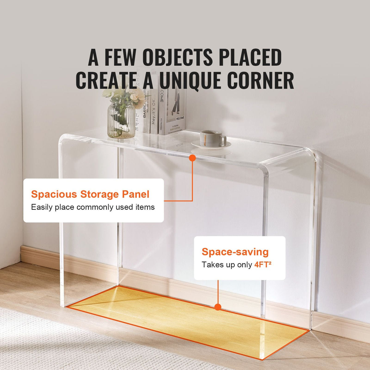 Acrylic Console Table, Clear Acrylic End Table, Transparent Acrylic Side Table 37.95x15x29.13 inch, for Foyer, Living Room, Dining Room