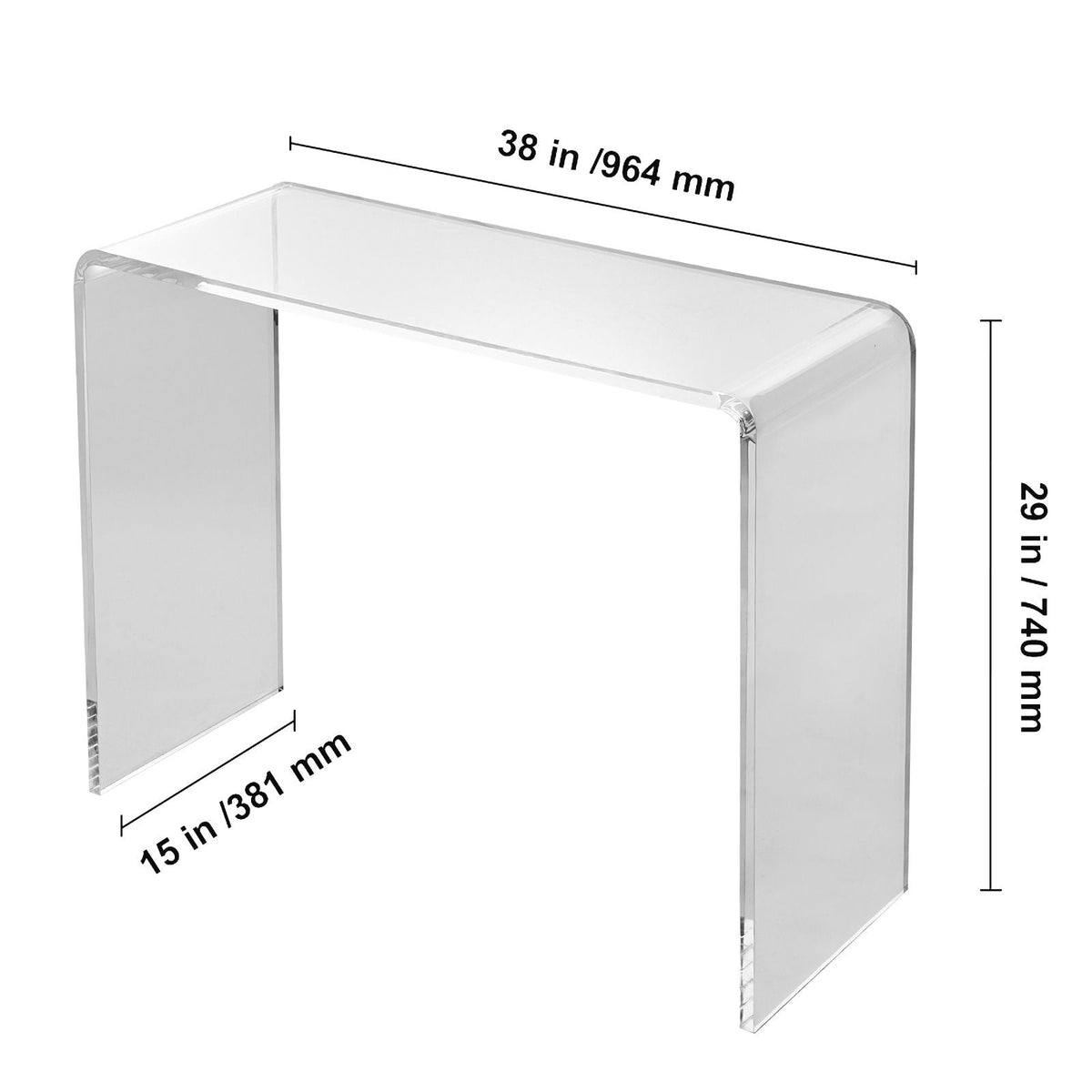 Acrylic Console Table, Clear Acrylic End Table, Transparent Acrylic Side Table 37.95x15x29.13 inch, for Foyer, Living Room, Dining Room