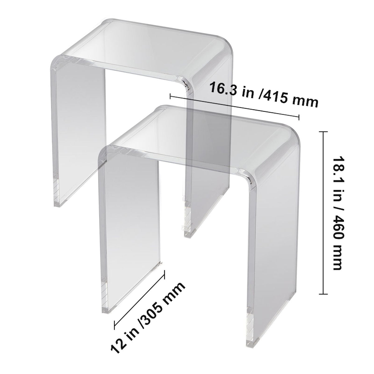 Acrylic End Table, 2 pcs C-Shaped Lucite Side Tables, Clear Acrylic Side Table for Drink, Food, Snack used in Living Room, Bedroom, and Study