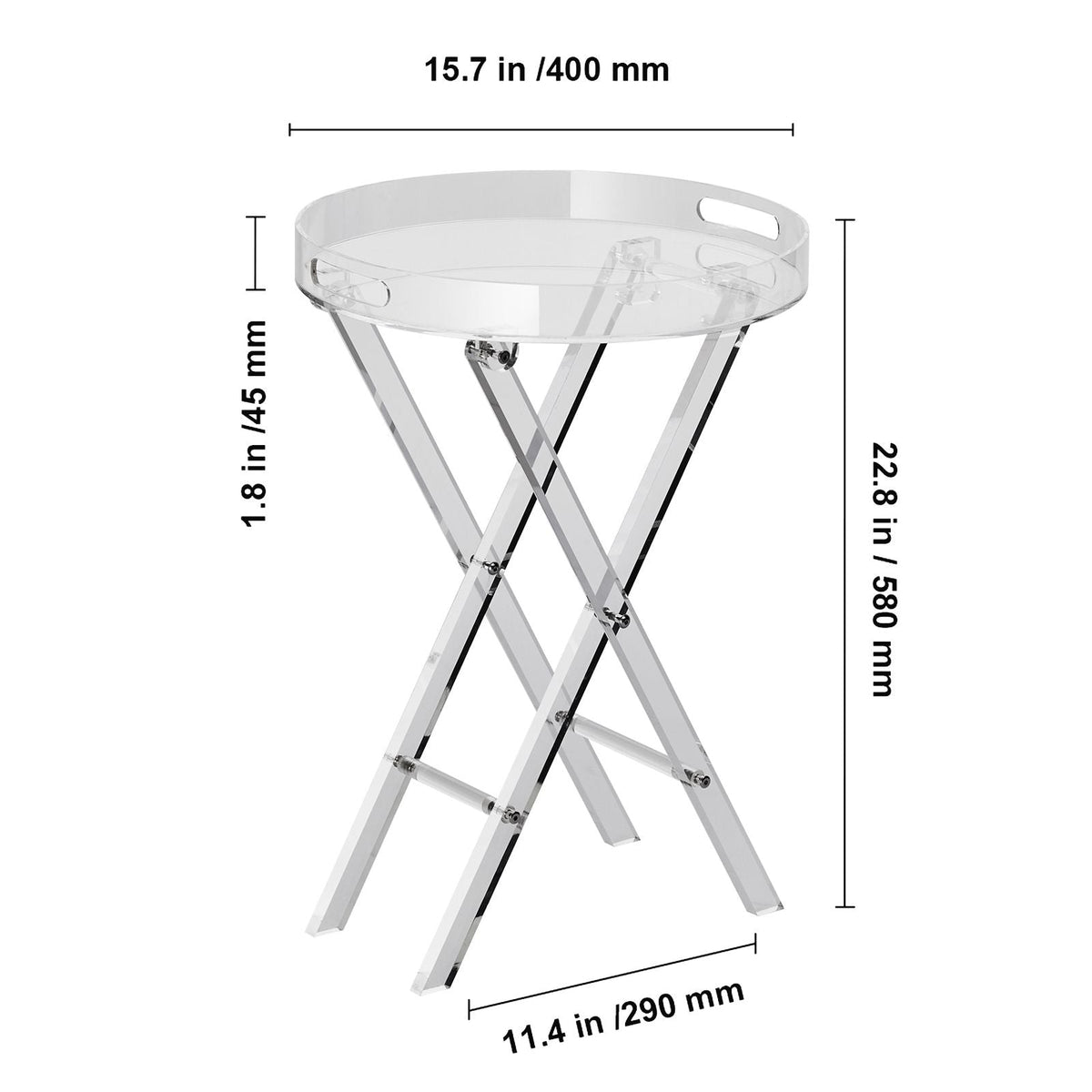 Acrylic Folding Tray Table, Acrylic End Table with Folding X Leg, Clear Acrylic Side Table for Coffee, Drink, Food, Snack used in Living Room, Bedroom, and Study