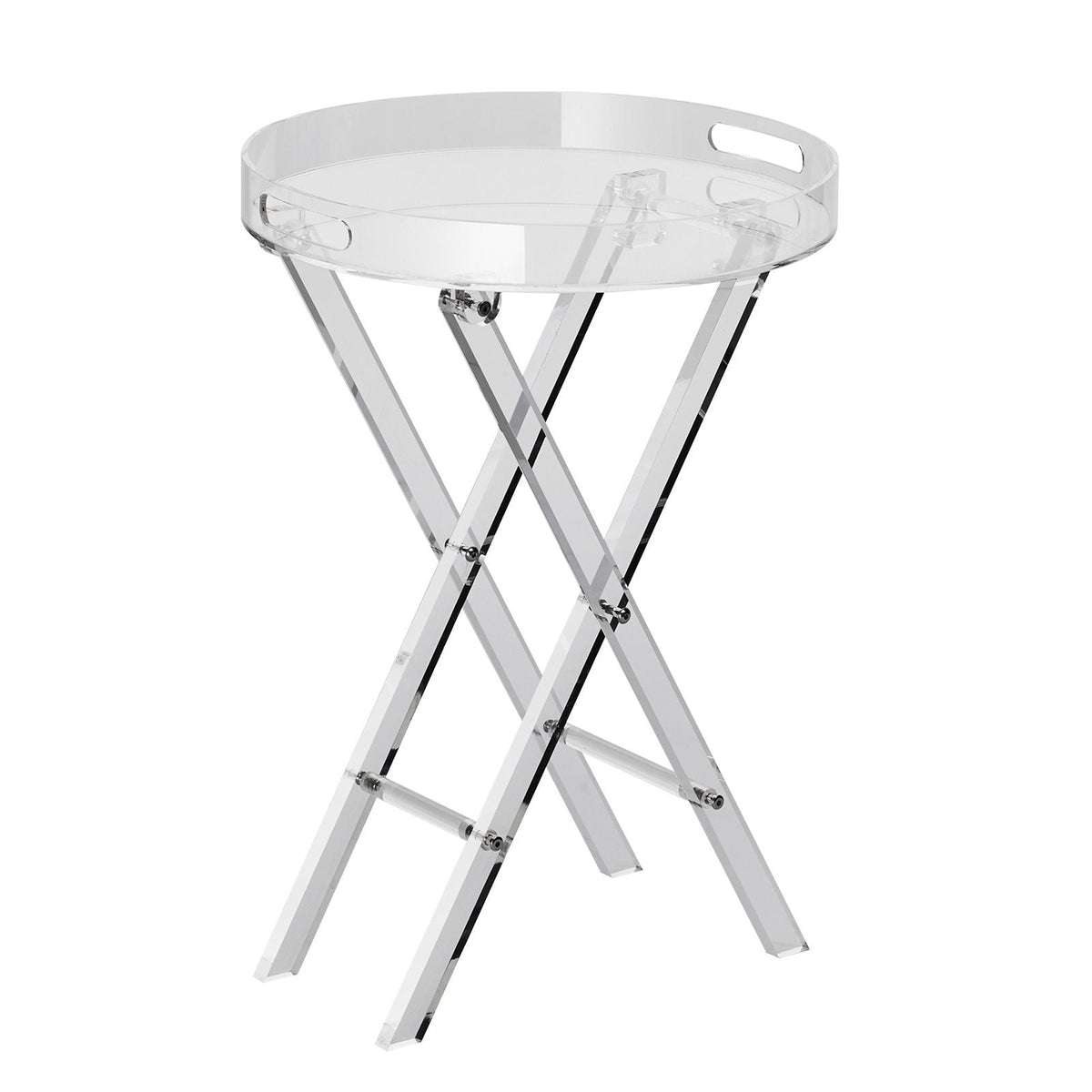 Acrylic Folding Tray Table, Acrylic End Table with Folding X Leg, Clear Acrylic Side Table for Coffee, Drink, Food, Snack used in Living Room, Bedroom, and Study
