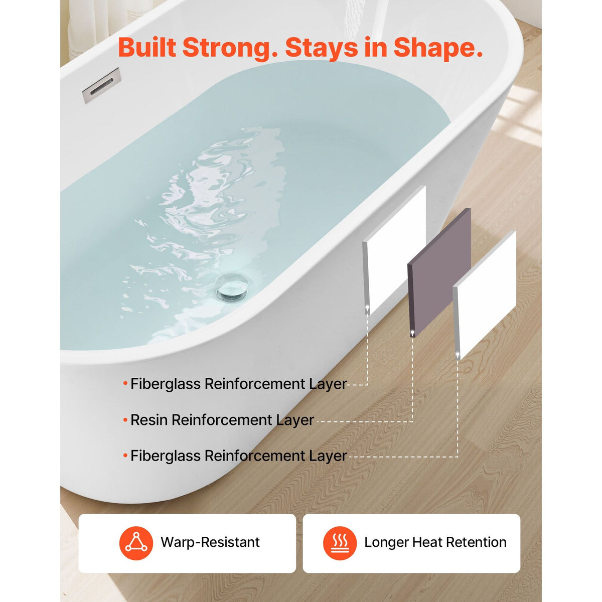 Acrylic Freestanding Bathtub, 59 Inch Contemporary Soaking White Tub with Brushed Nickel Overflow and Drain, Elegant Oval Shape Stand Alone Soaker Tub for Modern Bathroom or Remodel Projects