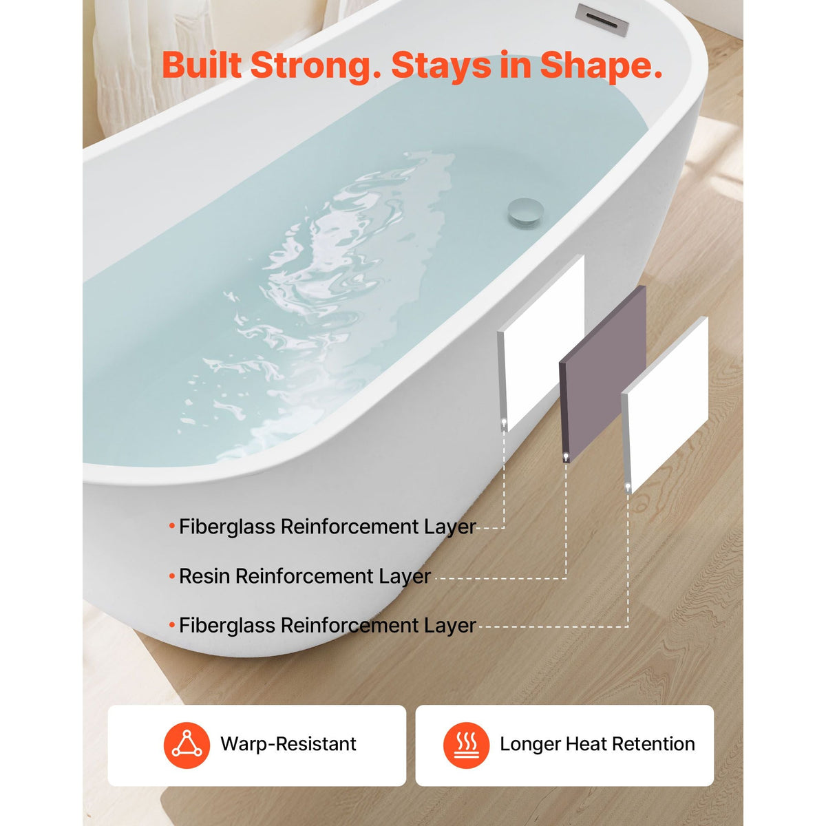 Acrylic Freestanding Bathtub, 67 Inch Contemporary Soaking White Tub with Brushed Nickel Overflow and Drain, Elegant Oval Shape Stand Alone Soaker Bathtub for Modern Bathroom or Remodel Project