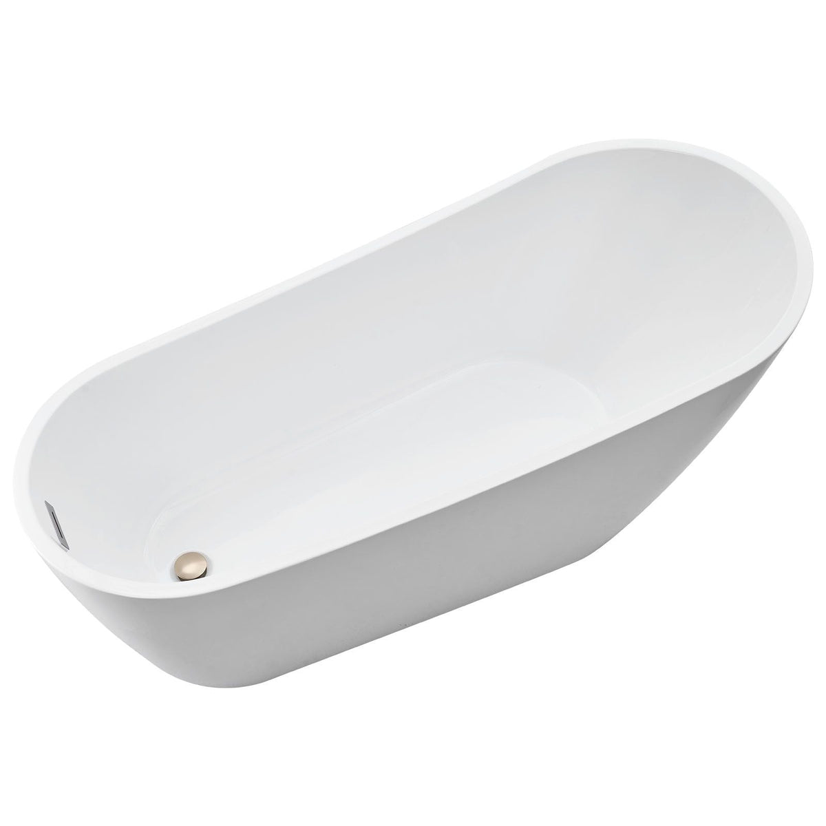 Acrylic Freestanding Bathtub, 67 Inch Contemporary Soaking White Tub with Brushed Nickel Overflow and Drain, Elegant Oval Shape Stand Alone Soaker Bathtub for Modern Bathroom or Remodel Project