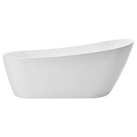 Acrylic Freestanding Bathtub, 67 Inch Contemporary Soaking White Tub with Brushed Nickel Overflow and Drain, Elegant Oval Shape Stand Alone Soaker Bathtub for Modern Bathroom or Remodel Project