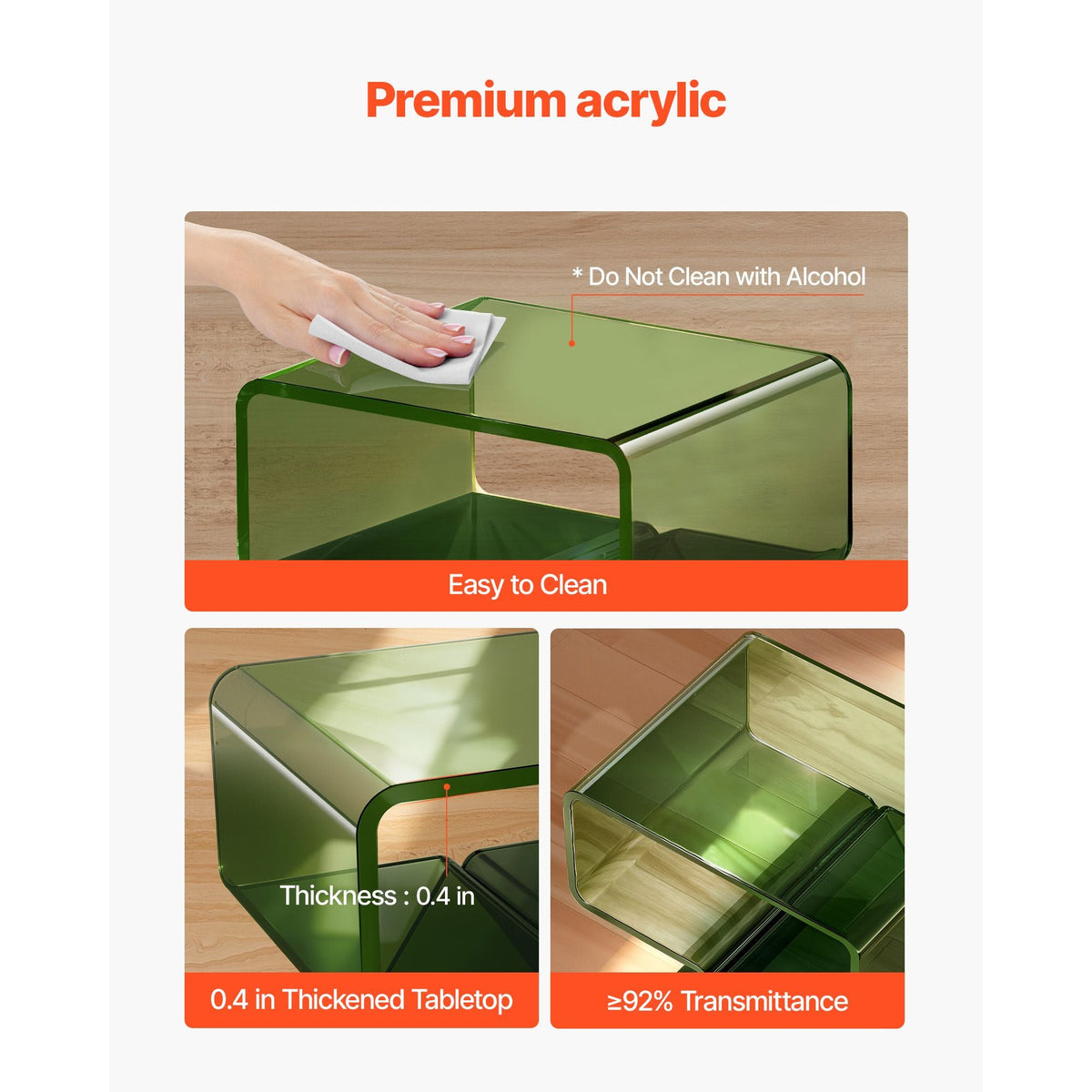 Acrylic Nightstand Side Table, Modern Clear Bedside Table with Storage Shelf, Transparent Small End Desk for Living Room, Bedroom, Home Decor, No Assembly Needed, 11.8 x 15.4 x 17 in (Green)