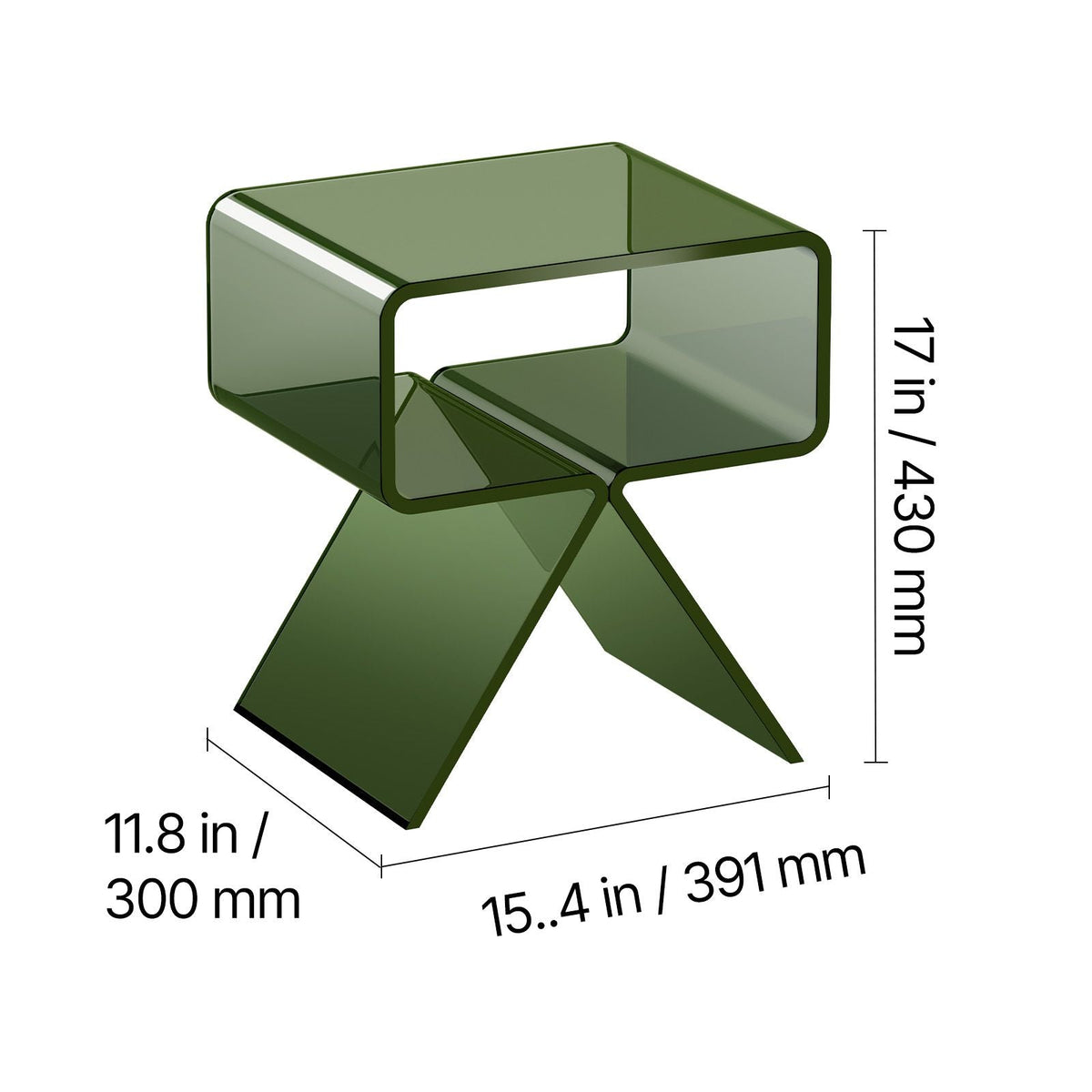 Acrylic Nightstand Side Table, Modern Clear Bedside Table with Storage Shelf, Transparent Small End Desk for Living Room, Bedroom, Home Decor, No Assembly Needed, 11.8 x 15.4 x 17 in (Green)