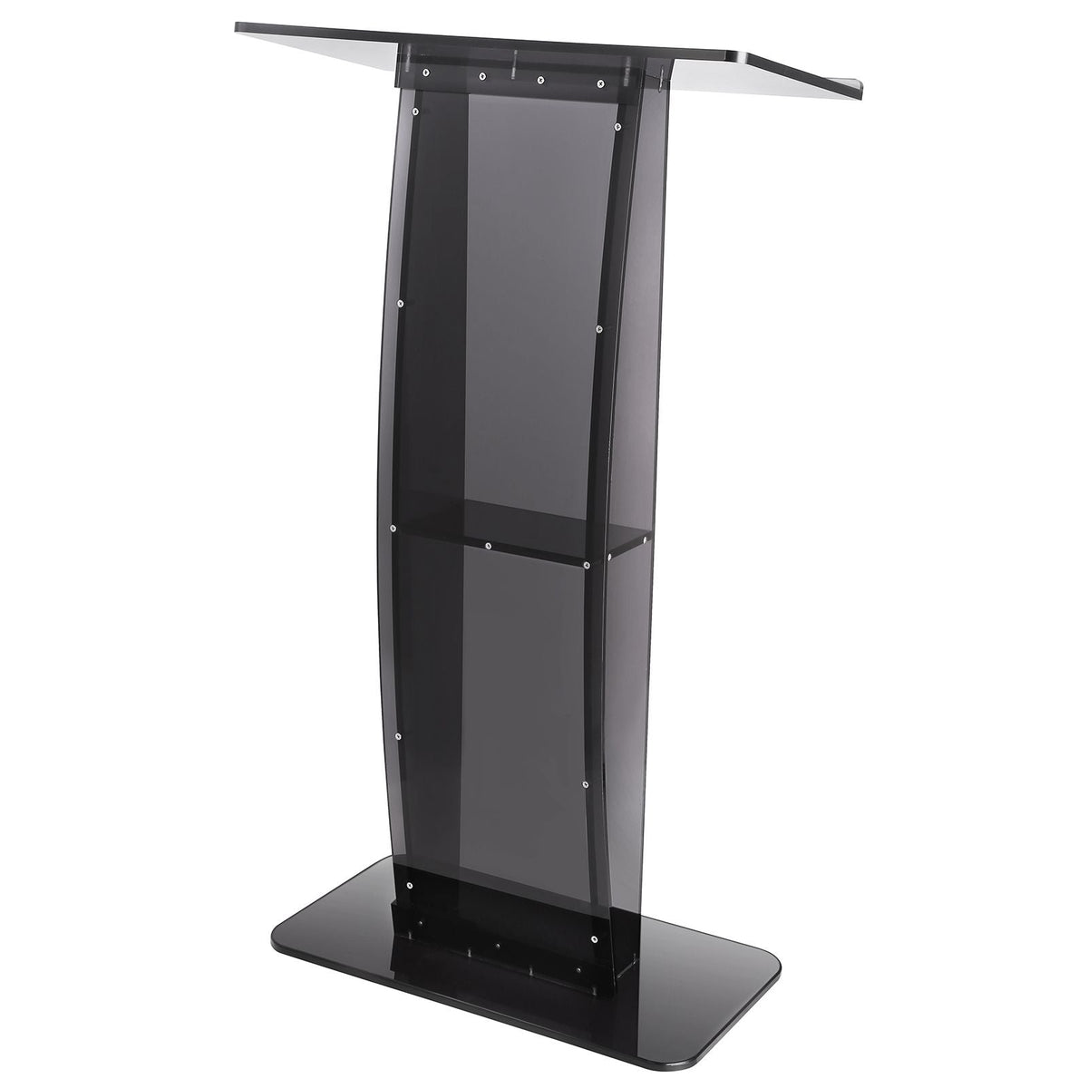 Acrylic Podium, 47" Acrylic Podium Stand with Wide Reading Surface & Storage Shelf, Floor-standing Clear Pulpits Acrylic for Church Office School, Black