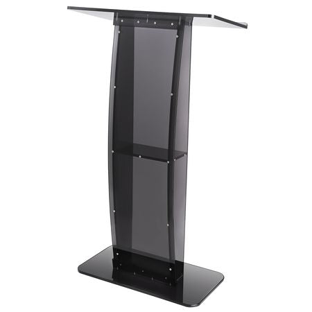 Acrylic Podium, 47" Acrylic Podium Stand with Wide Reading Surface & Storage Shelf, Floor-standing Clear Pulpits Acrylic for Church Office School, Black