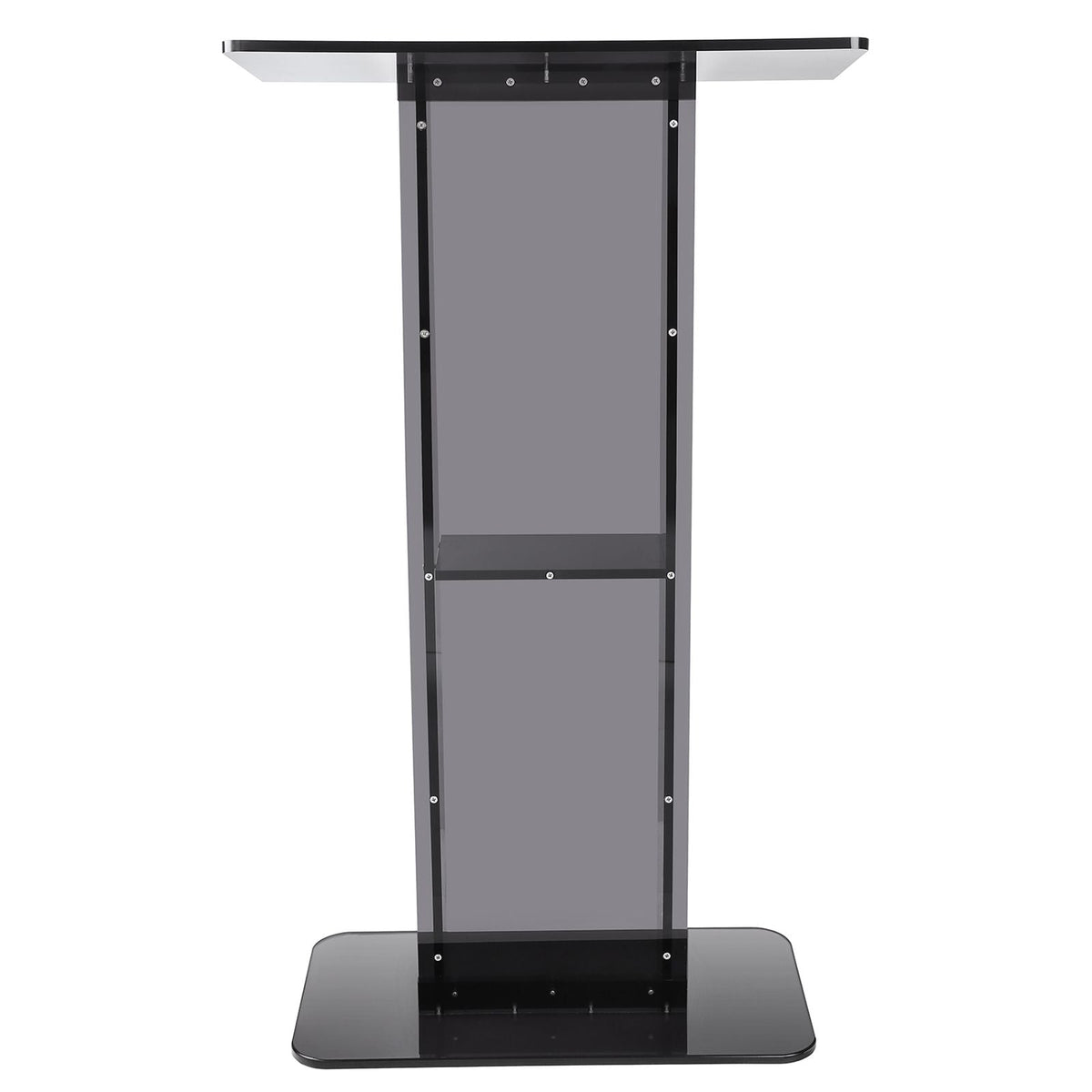 Acrylic Podium, 47" Acrylic Podium Stand with Wide Reading Surface & Storage Shelf, Floor-standing Clear Pulpits Acrylic for Church Office School, Black
