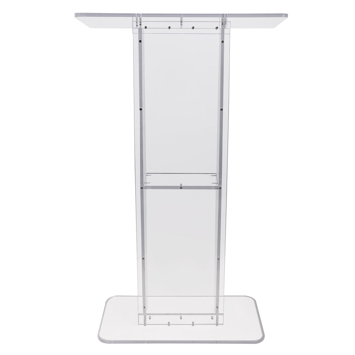 Acrylic Podium, 47" Clear Acrylic Podium Stand with Wide Reading Surface & Storage Shelf, Floor-standing Clear Pulpits Acrylic for Church Office School