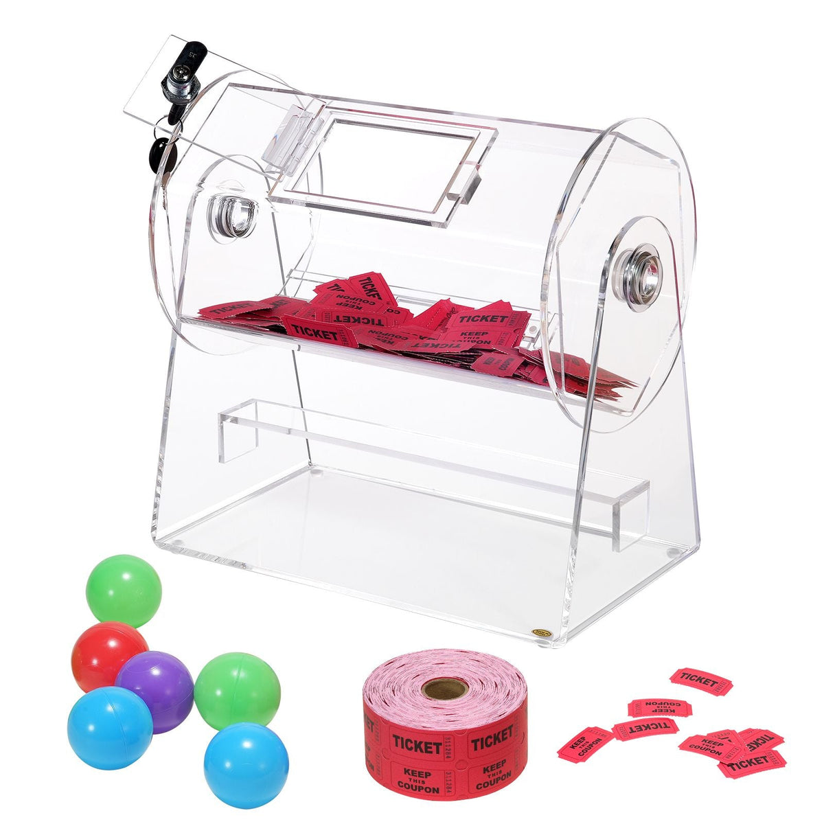 Acrylic Raffle Drum, Professional Raffle Ticket Spinning Cage with 2 Keys, Transparent Lottery Spinning Drawing, Holds 2500 Tickets or 100 Raffle Balls,Raffle Ticket Box for Lottery Games Bingo