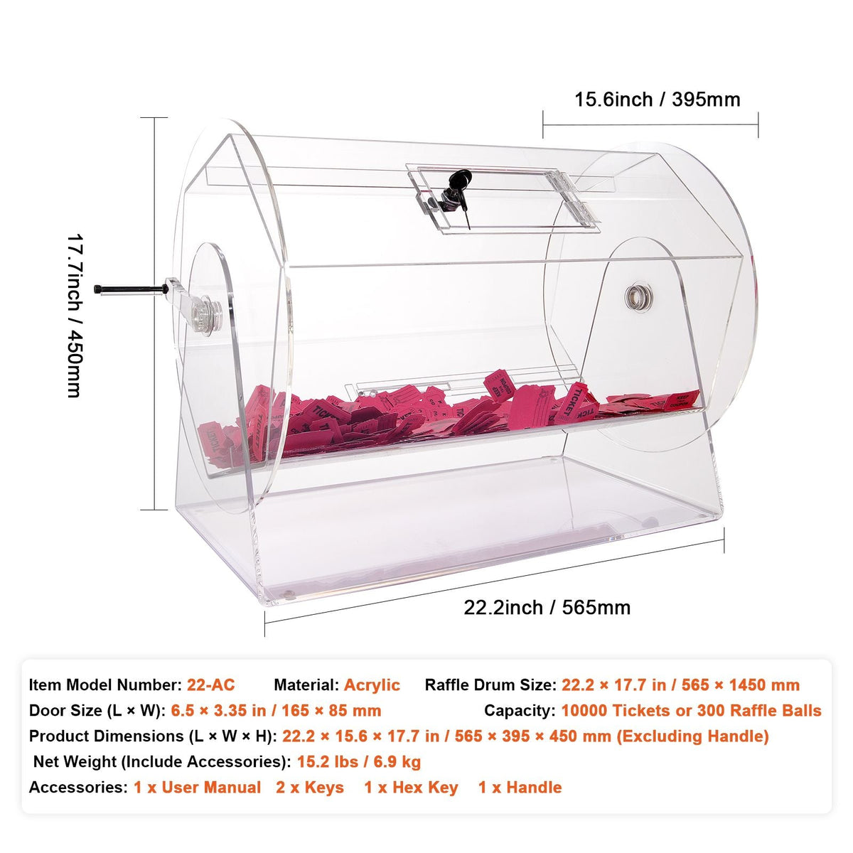 Acrylic Raffle Drum,Professional Raffle Ticket Spinning Cage with 2 Keys, Transparent Lottery Spinning Drawing, Holds 10000 Tickets or 300 Raffle Balls, Raffle Ticket Box for Lottery Games Bing