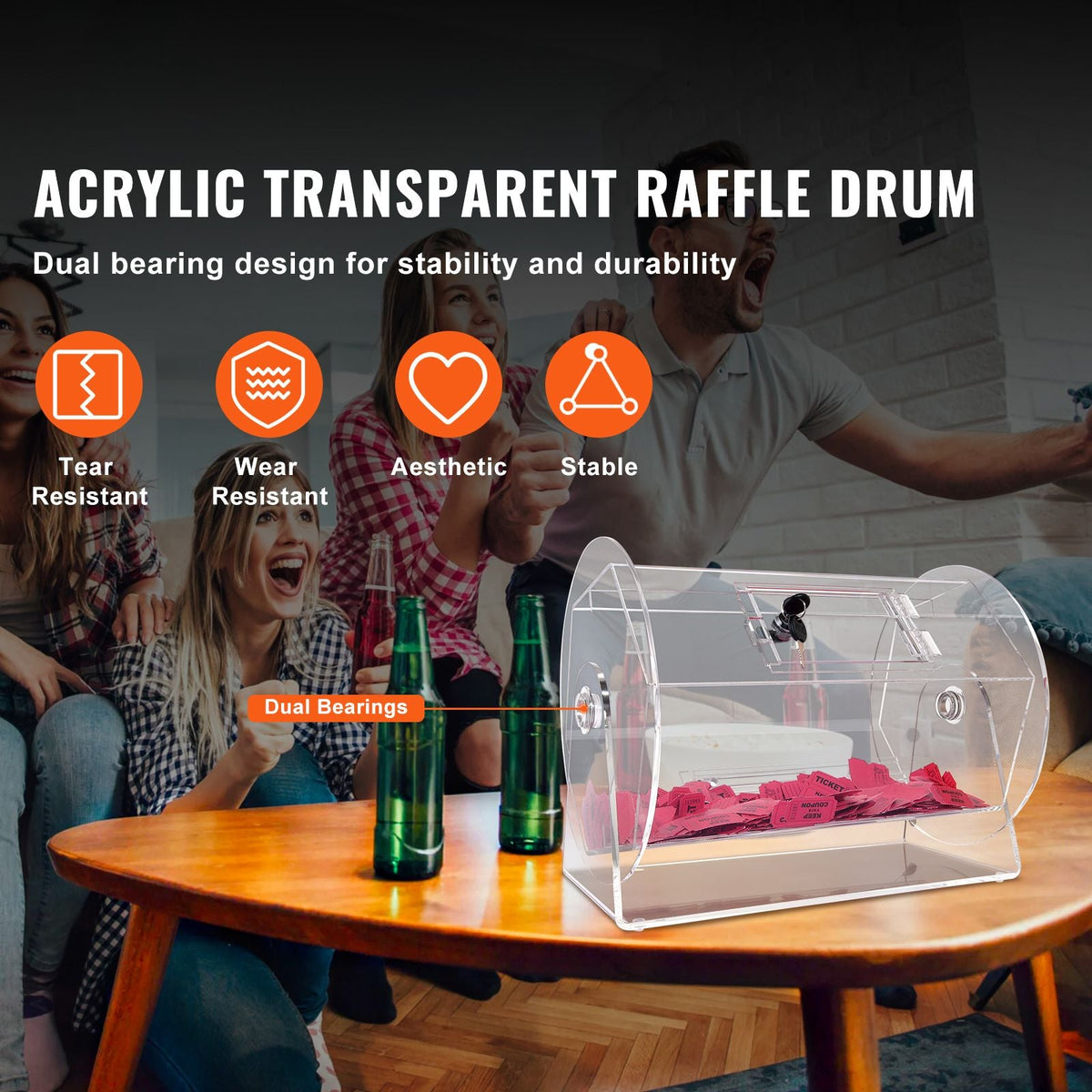 Acrylic Raffle Drum,Professional Raffle Ticket Spinning Cage with 2 Keys, Transparent Lottery Spinning Drawing, Holds 5000 Tickets or 200 Raffle Balls, Raffle Ticket Box for Lottery Games Bingo