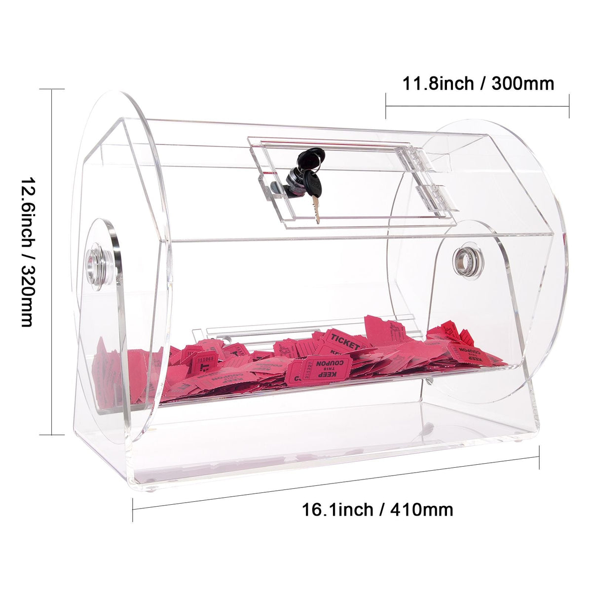 Acrylic Raffle Drum,Professional Raffle Ticket Spinning Cage with 2 Keys, Transparent Lottery Spinning Drawing, Holds 5000 Tickets or 200 Raffle Balls, Raffle Ticket Box for Lottery Games Bingo