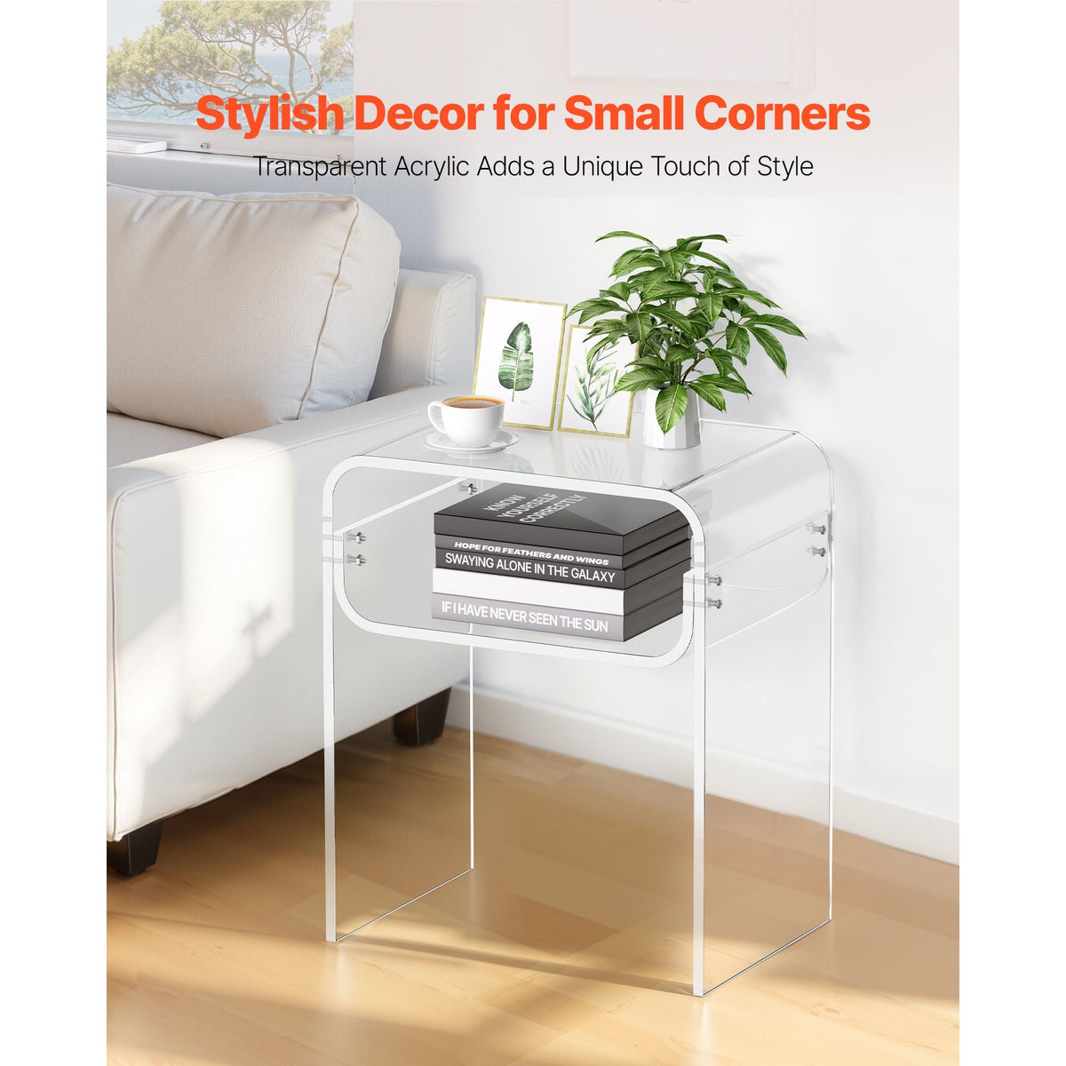 Acrylic Side Table, 2 Tiers Clear Bedside Table with Storage Shelf, Modern Rectangle Acrylic End Desk, Transparent Thick Nightstand for Bedroom, Living Room, Study, 11.8 x 15.7 x 19.7 in (Clear)