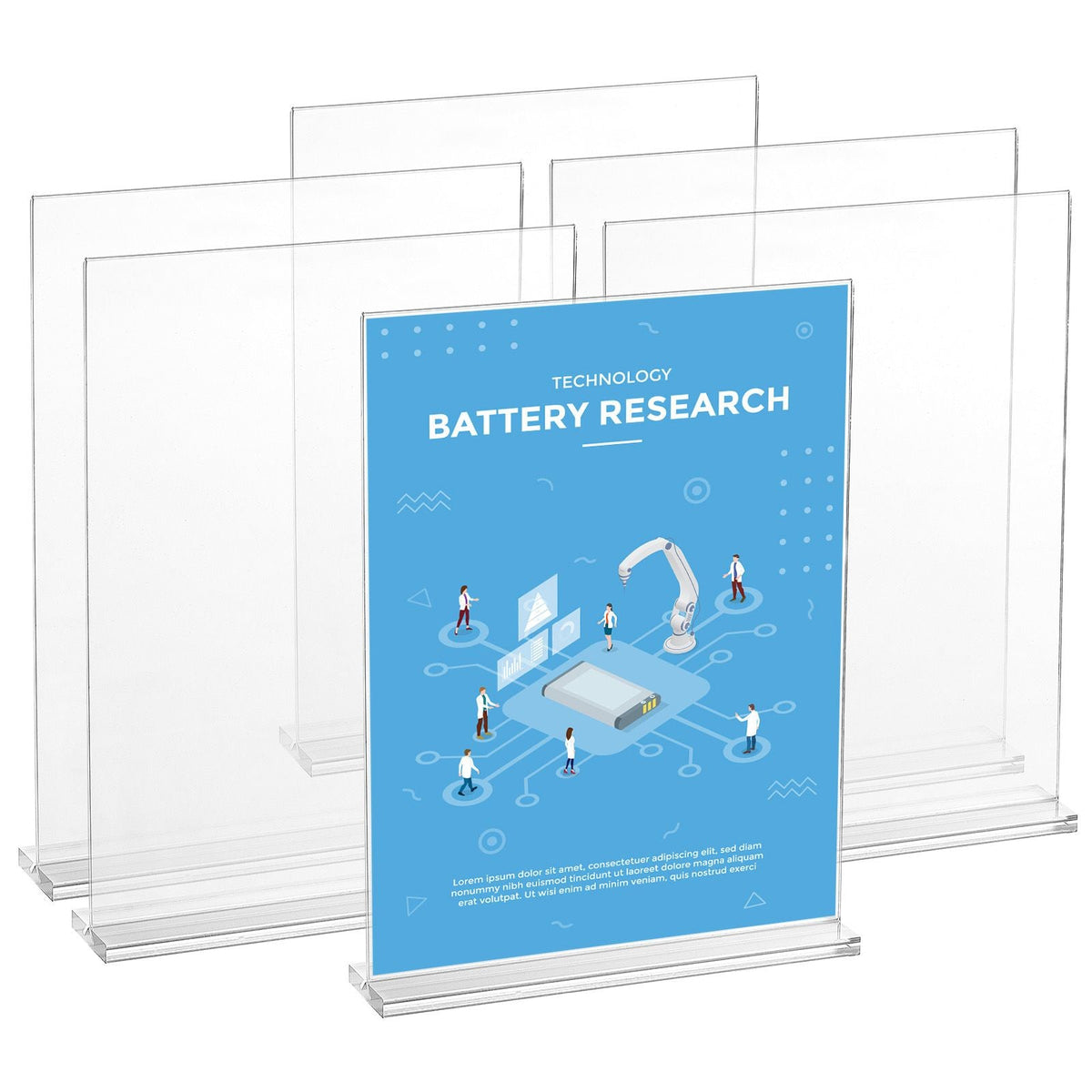 Acrylic Sign Holder, 6 Pack 8.5 x 11-inch Brochure Display Holders, T-Shape Double Sided Display Sign Stand, Clear Acrylic Table Menu Photo Paper Holder for Restaurant Office Wedding Bar