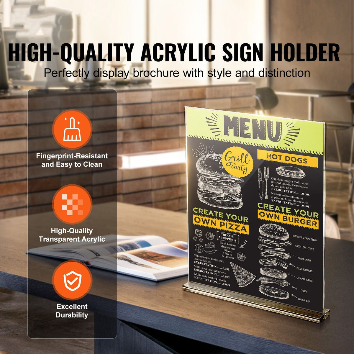 Acrylic Sign Holder, 6 Pack 8.5 x 11-inch Brochure Display Holders, T-Shape Double Sided Display Sign Stand, Clear Acrylic Table Menu Photo Paper Holder for Restaurant Office Wedding Bar