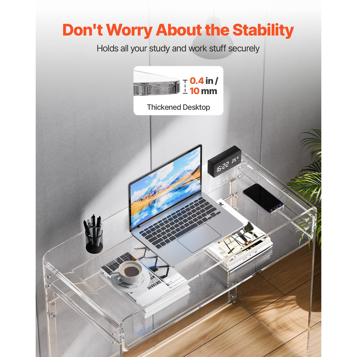 Acrylic Table, 2 Tiers Clear End Table with Storage Shelf, Modern Rectangle Acrylic Side Desk, Transparent Thick Desk Nightstand for Bedroom, Office, Living Room, 15.7 x 33.5 x 29.5 in (Clear)