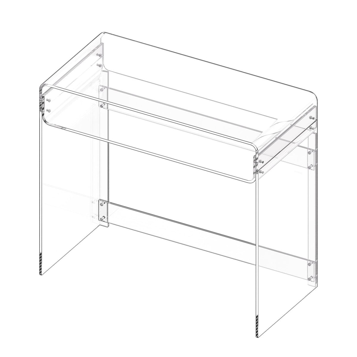Acrylic Table, 2 Tiers Clear End Table with Storage Shelf, Modern Rectangle Acrylic Side Desk, Transparent Thick Desk Nightstand for Bedroom, Office, Living Room, 15.7 x 33.5 x 29.5 in (Clear)