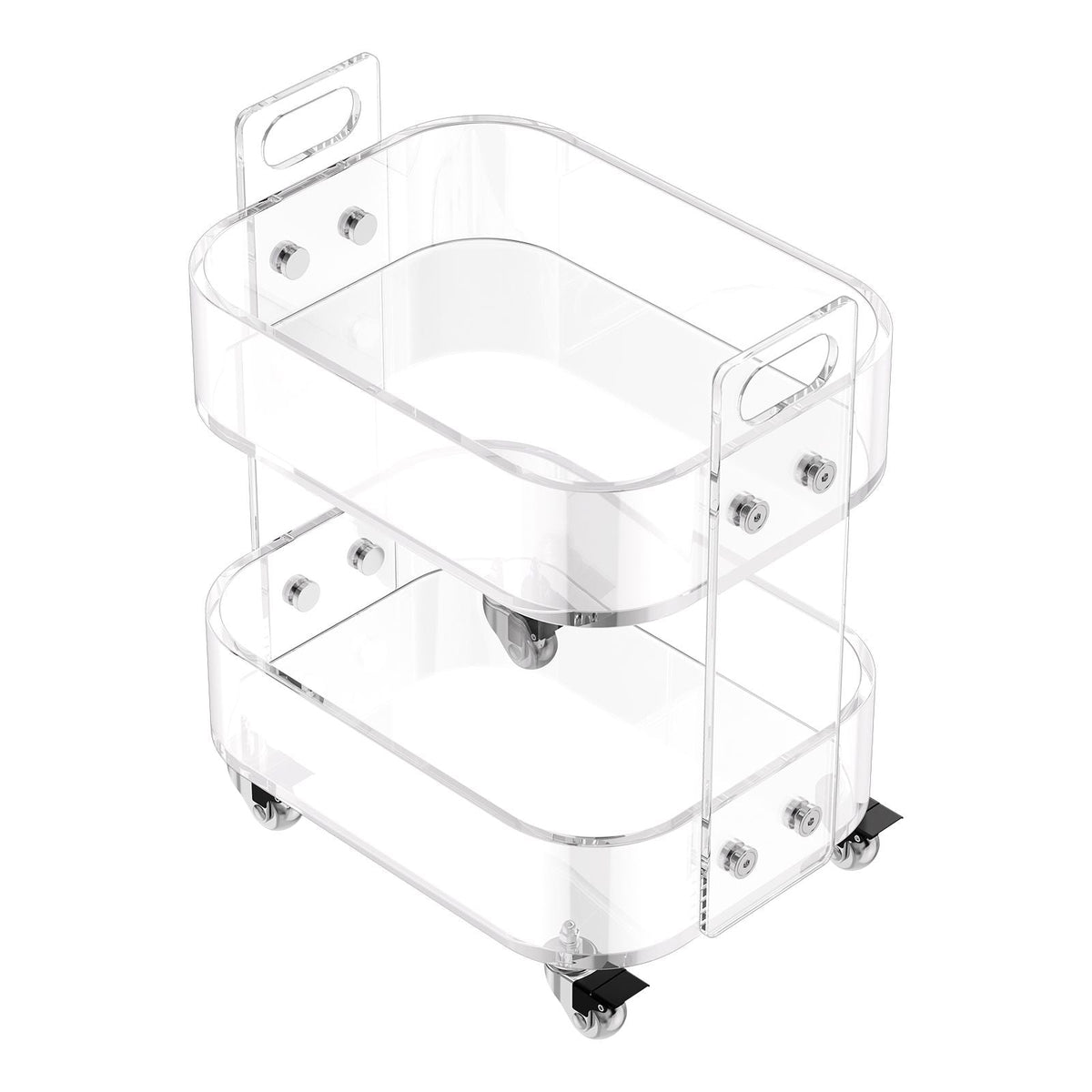 Acrylic Table with Wheels, 2 Tiers Mobile Cart Table, Modern Rolling Acrylic Storage Desk, Clear Nightstand Side End Desk, for Living Room, Bedroom, Bar, Office, 12 x 16.3 x 18.9 in (Clear)