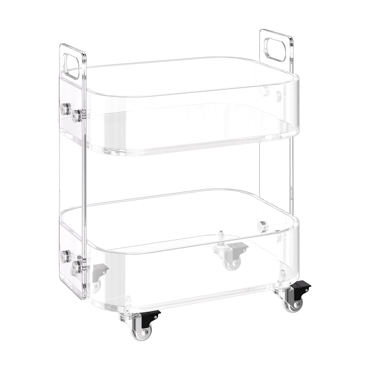 Acrylic Table with Wheels, 2 Tiers Mobile Cart Table, Modern Rolling Acrylic Storage Desk, Clear Nightstand Side End Desk, for Living Room, Bedroom, Bar, Office, 12 x 16.3 x 18.9 in (Clear)