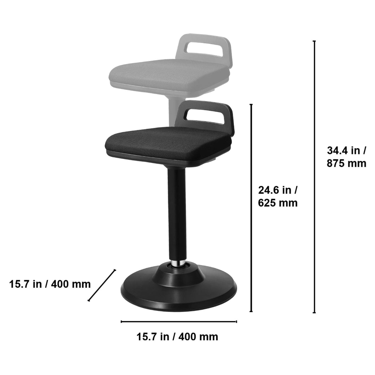 Active Chair with Handle, Height-Adjustable (24.6-34.4") Wobble Chair Made of Elastic Fabric & 45 mm Foam, Ideal for Schools, Office and Home, 8° Tilt Angle, Age 12-18, Black