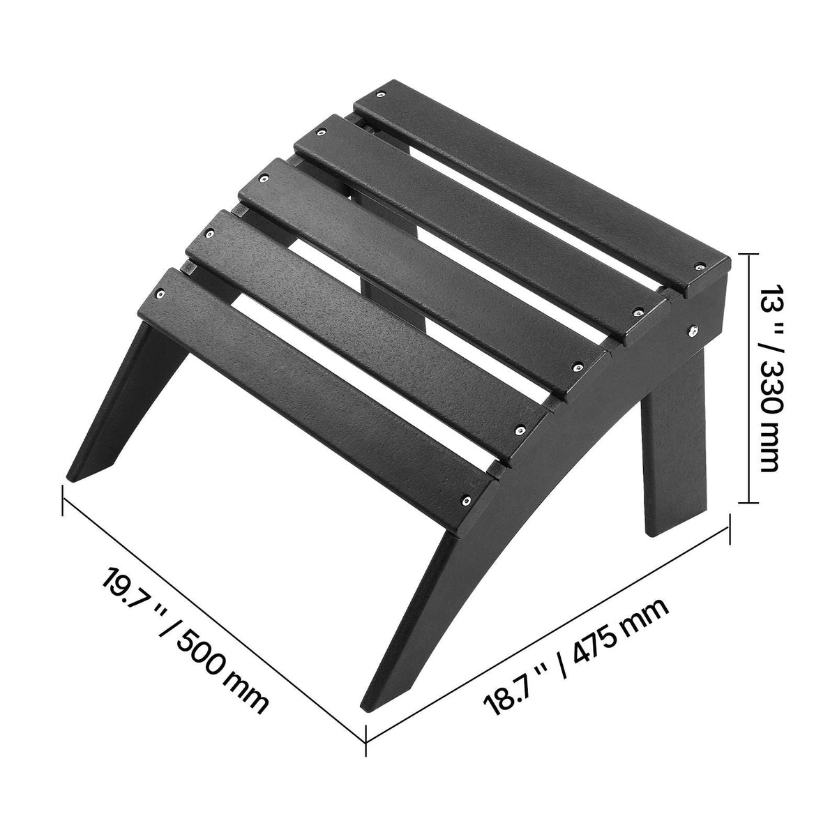 Adirondack Ottoman, 18.7L x 19.7W x 13H Inch HDPE Plastic Folding Adirondack Ottoman, Weather-Resistant Foot Rest for Adirondack Chair, Widely Used for Outside Porch Pool Lawn Backyard, Black