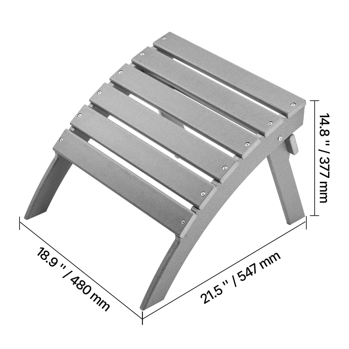 Adirondack Ottoman, 21.5L x 18.9W x 14.8H Inch HDPE Plastic Folding Adirondack Ottoman, Weather-Resistant Foot Rest for Adirondack Chair, Widely Used for Outside Porch Pool Lawn Backyard, Gray